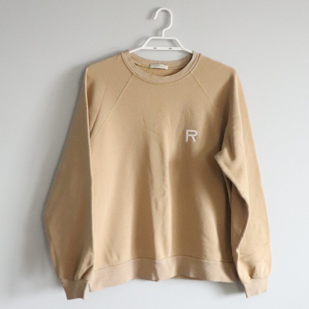 Ragdoll LA Women's Sz M Tan Fleece Crewneck Pullover Stretch Ribbed‎ Sweater